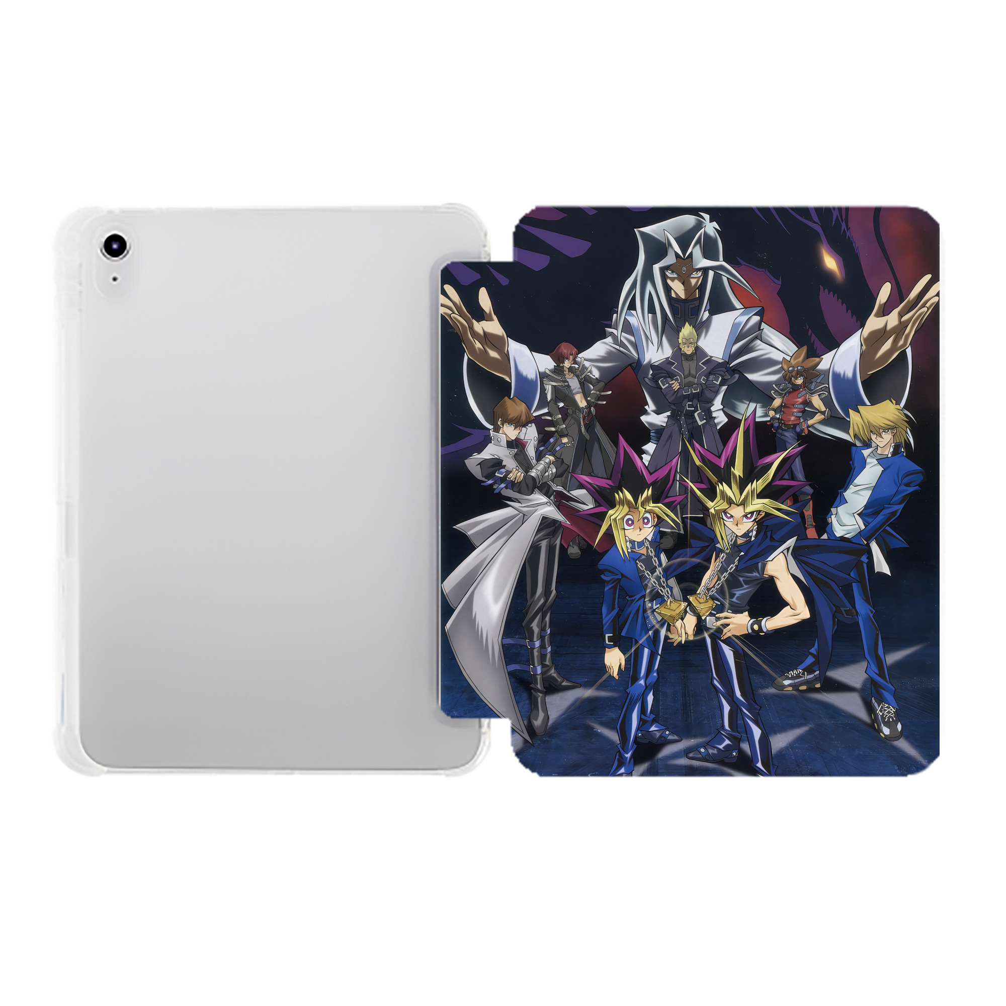 （画像用） 遊☆戯☆王 Yu-Gi-Oh! IPad ケース ペン収納付き 三つ折りスタンド PUレザー×シリコン 対応機種9.5/10.5/10.9インチ